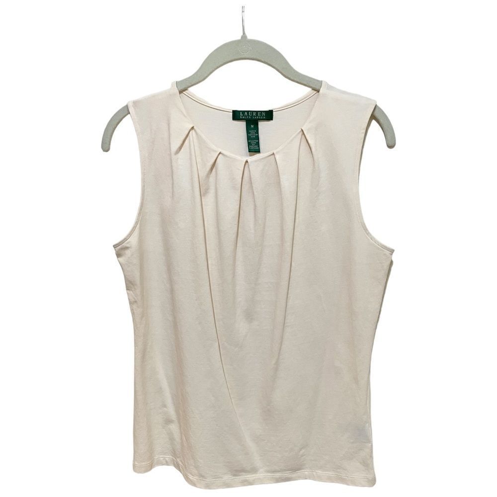 Lauren Ralph Lauren Cream Pleated Sleeveless Top size M